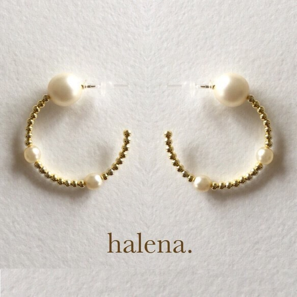 再々…販【halena.】 パールフープピアス スモーキー  ( 樹脂 ) / アレルギー対応 シンプル パール 1枚目の画像