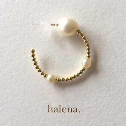 再々…販【halena.】 パールフープピアス スモーキー  ( 樹脂 ) / アレルギー対応 シンプル パール 2枚目の画像