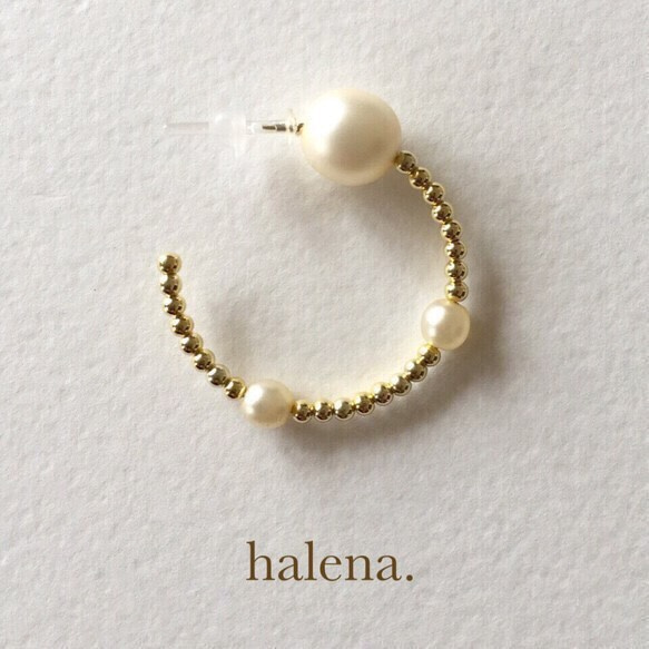 再々…販【halena.】 パールフープピアス スモーキー  ( 樹脂 ) / アレルギー対応 シンプル パール 2枚目の画像