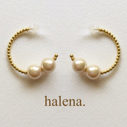 再々…販【halena.】２粒パールフープピアス  ( 樹脂 ) 1枚目の画像