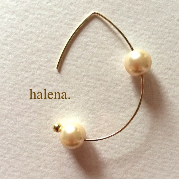 【halena.】再々販 パールしずくフープピアス　2粒パール 2枚目の画像