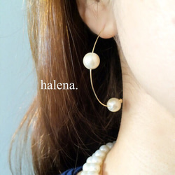 【halena.】再々販 パールしずくフープピアス　2粒パール 3枚目の画像