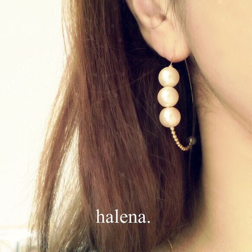 再々…販 【 パール3連しずくフープピアス 】/ パール 3連 フープ  