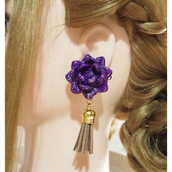 Lotus earring ロータスタッセルイヤリング（パープル×ベージュ） 7枚目の画像