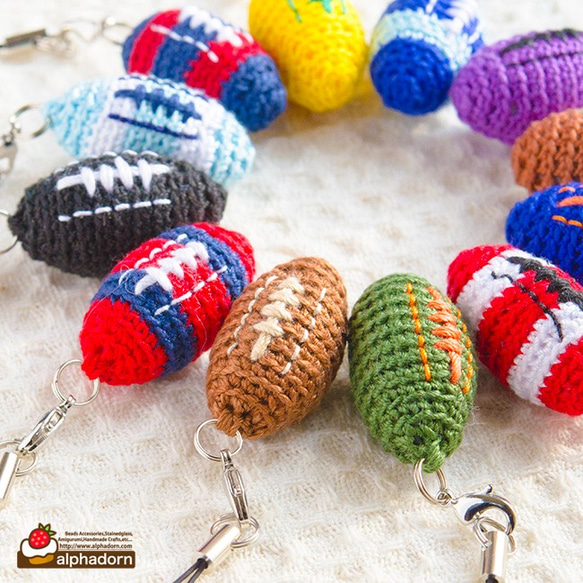 受注生産】あみぐるみラグビーボールの携帯ストラップ 携帯ストラップ