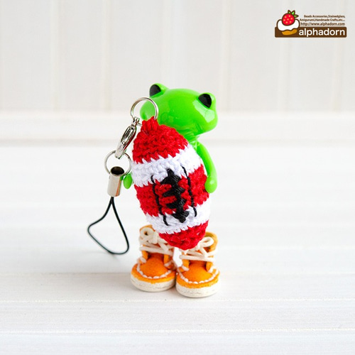 受注生産】あみぐるみラグビーボールの携帯ストラップ 携帯ストラップ