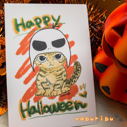 ハンドメイド　オーダー受付ページ　　♡ハロウィンねこちゃん　パネル②♡ ハロウィンポストカード(猫おばけ)2枚組 イラスト napuripu 通販