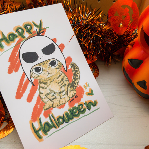 ハロウィンポストカード(猫おばけ)2枚組 イラスト napuripu 通販