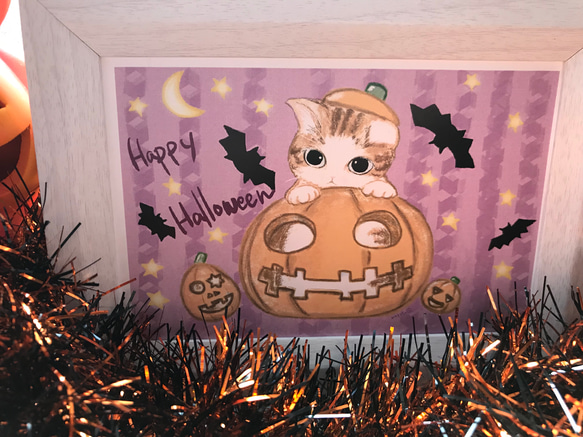 猫ちゃんハロウィンかぼちゃポストカード　2枚組 2枚目の画像