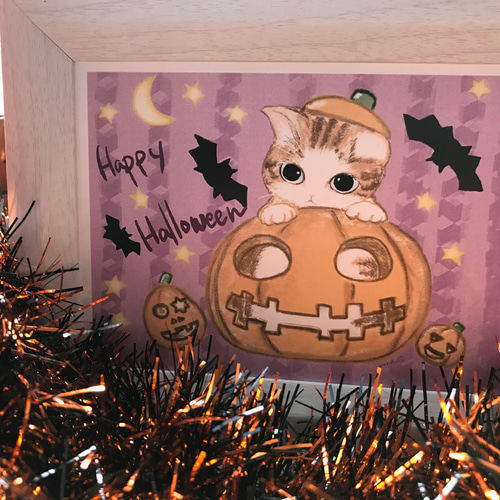 猫ちゃんハロウィンかぼちゃポストカード 2枚組 イラスト napuripu