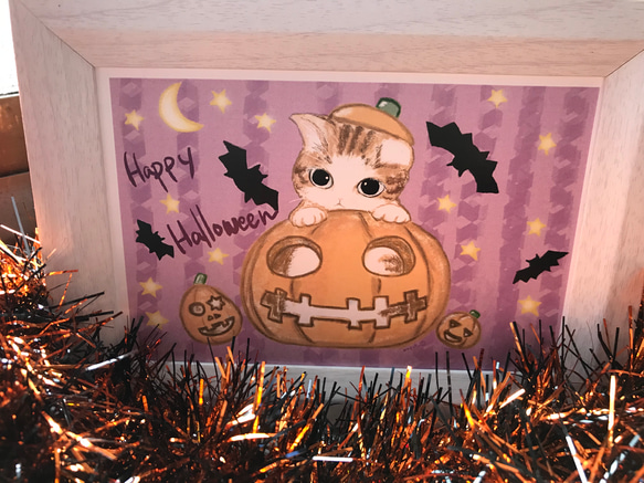 猫ちゃんハロウィンかぼちゃポストカード　2枚組 4枚目の画像