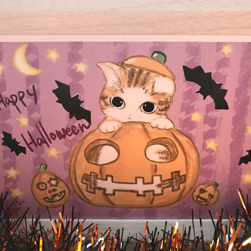 黄色いかぼちゃ 猫とカボチャのアクリルアート 3枚セット ハロウィンに