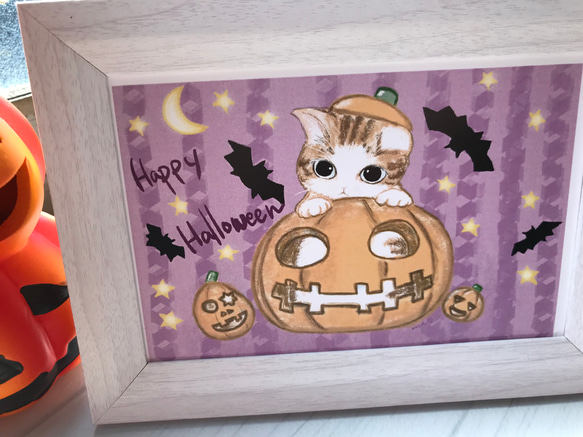 猫ちゃんハロウィンかぼちゃポストカード　2枚組 6枚目の画像