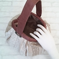 カボチャバッグ＊リネンにアンティークレース 3枚目の画像