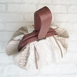 カボチャバッグ＊リネンにアンティークレース 4枚目の画像