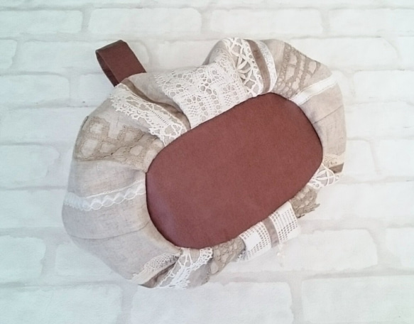 カボチャバッグ＊リネンにアンティークレース 5枚目の画像