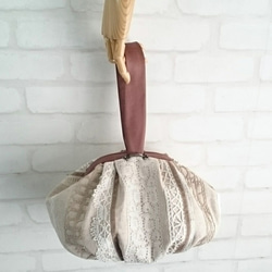 カボチャバッグ＊リネンにアンティークレース 6枚目の画像