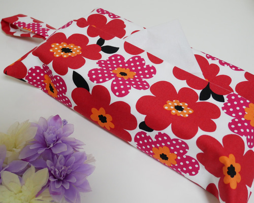 花柄装飾のピンクティッシュボックス ボックスティッシュカバー ☆花柄