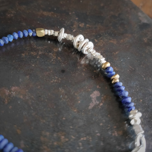 ラピスラズリ カレン族シルバー ヴィンテージ真鍮ビーズ ブレスレット