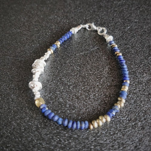 ラピスラズリ カレン族シルバー ヴィンテージ真鍮ビーズ ブレスレット
