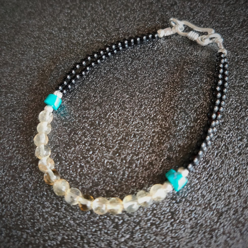 水晶 ターコイズ オニキス シルバービーズ ブレスレット ブレスレット