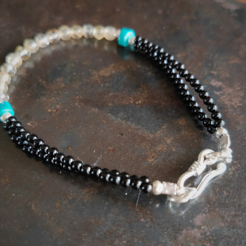 水晶 ターコイズ オニキス シルバービーズ ブレスレット ブレスレット