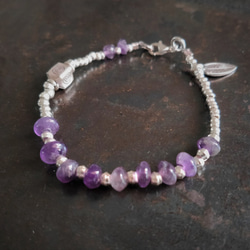 アメジスト　カレン族シルバー　スターリンシルバー　ブレスレット 1枚目の画像