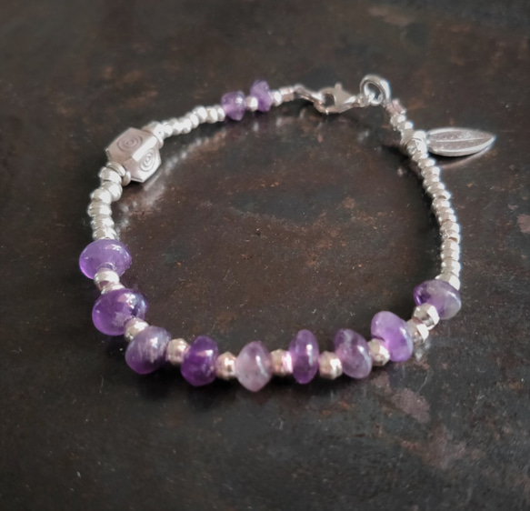 アメジスト　カレン族シルバー　スターリンシルバー　ブレスレット 1枚目の画像