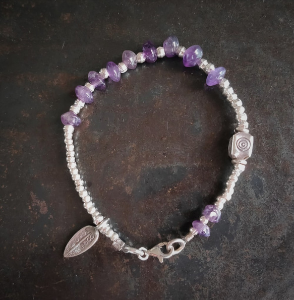アメジスト　カレン族シルバー　スターリンシルバー　ブレスレット 4枚目の画像