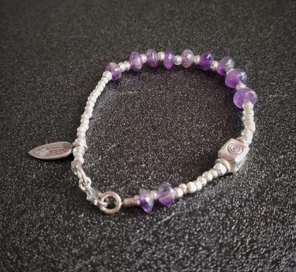 アメジスト　カレン族シルバー　スターリンシルバー　ブレスレット 6枚目の画像