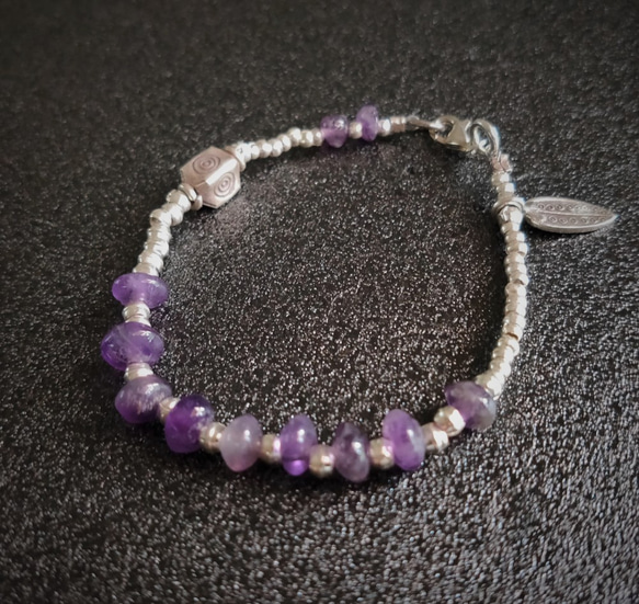 アメジスト　カレン族シルバー　スターリンシルバー　ブレスレット 8枚目の画像