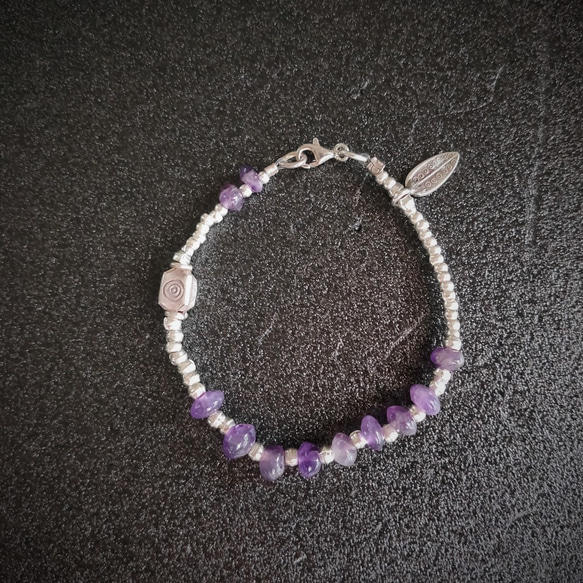 アメジスト　カレン族シルバー　スターリンシルバー　ブレスレット 9枚目の画像