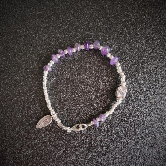 アメジスト　カレン族シルバー　スターリンシルバー　ブレスレット 10枚目の画像