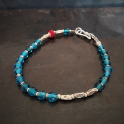 ヴィンテージインドグラスビーズ　カレン族シルバー　スターリングシルバー　ブレスレット 1枚目の画像