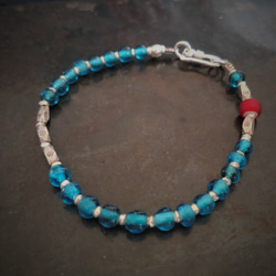 ヴィンテージインドグラスビーズ　カレン族シルバー　スターリングシルバー　ブレスレット 2枚目の画像