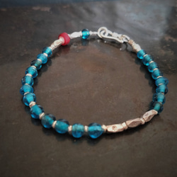 ヴィンテージインドグラスビーズ　カレン族シルバー　スターリングシルバー　ブレスレット 4枚目の画像