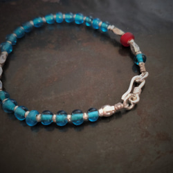 ヴィンテージインドグラスビーズ　カレン族シルバー　スターリングシルバー　ブレスレット 5枚目の画像