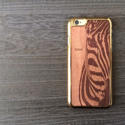 木製 シマウマ (マホガニー) iPhone6 ケース ゴールド 078 スタンド付き 1枚目の画像
