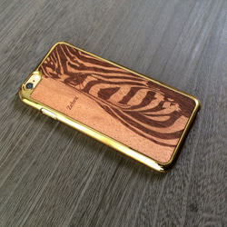 木製 シマウマ (マホガニー) iPhone6 ケース ゴールド 078 スタンド付き 2枚目の画像