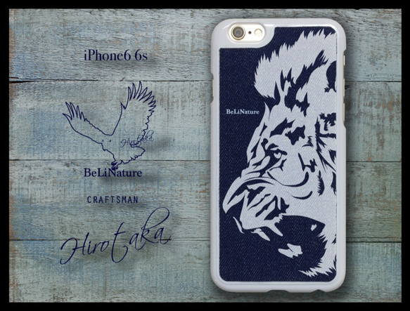 iPhone6 6s ライオン好きな方々にとって最高のデニムケース ホワイト 1枚目の画像