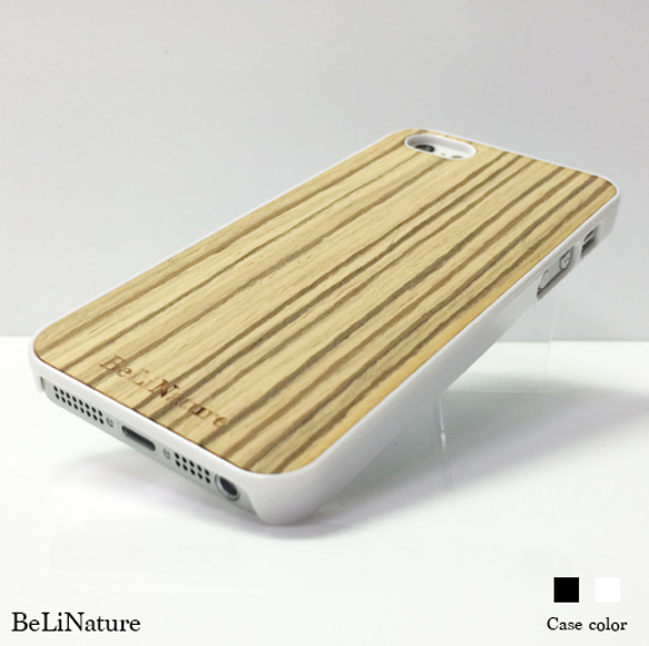 木製 (ゼブラ) iPhone5,5s ケース ホワイト 2枚目の画像