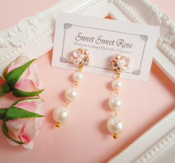 ピアス　リボン　白　パール　ピンク　しずく　ビジューチャーム　推し　デート　春 ピアス リボン 白 パール ピンク しずく ビジューチャーム 推し デート