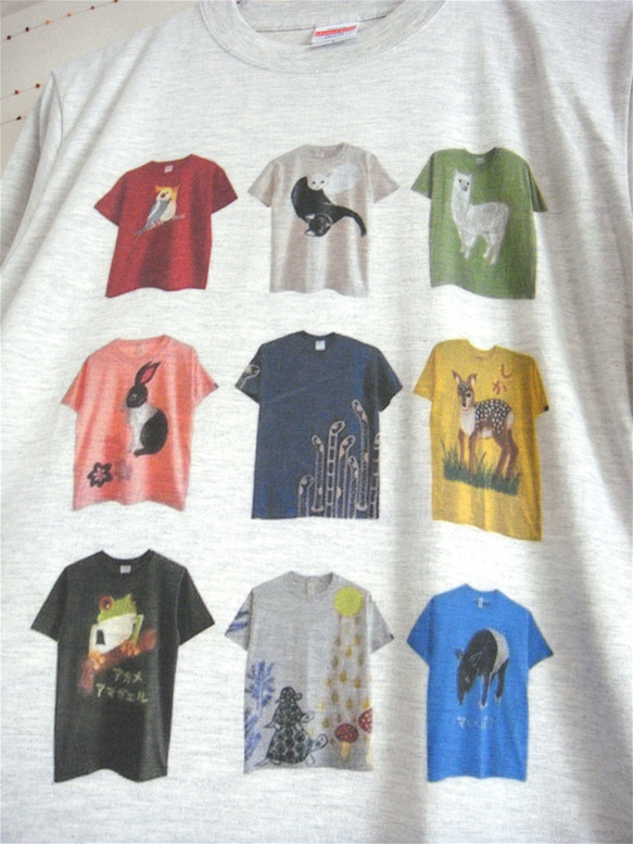 手描き&プリント MIX作品・一点物 両面とも色んなTシャツ絵柄・メンズS（女子M対応サイズ）オートミール 3枚目の画像