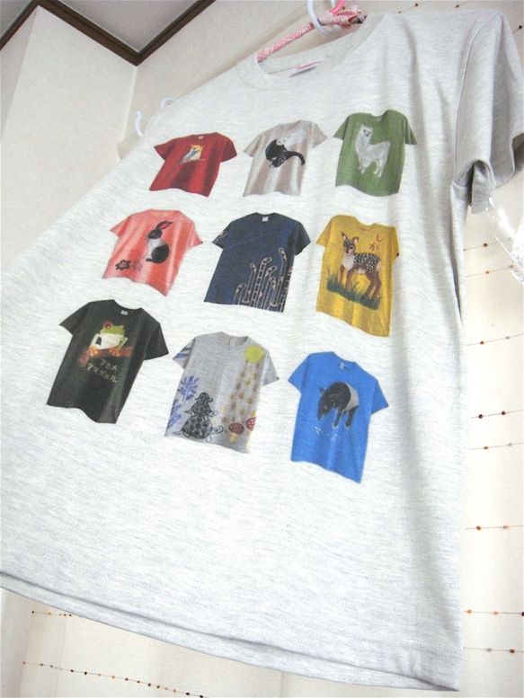 手描き&プリント MIX作品・一点物 両面とも色んなTシャツ絵柄・メンズS（女子M対応サイズ）オートミール 5枚目の画像