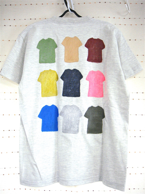 手描き&プリント MIX作品・一点物 両面とも色んなTシャツ絵柄・メンズS（女子M対応サイズ）オートミール 6枚目の画像