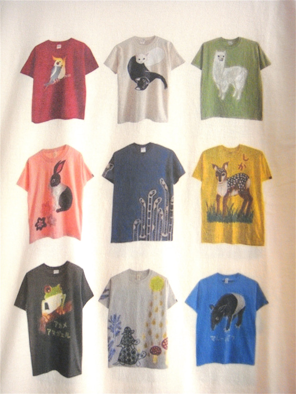 手描き&プリント MIX作品・一点物 両面とも色んなTシャツ絵柄・メンズS（女子M対応サイズ）きなり 4枚目の画像