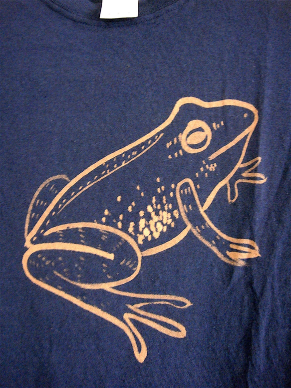 蛙の変態・オタマジャクシからカエルへ・裏からサイドにかけて絵柄あり・メンズM〜Lサイズ（レディスL対応サイズ）紺 3枚目の画像
