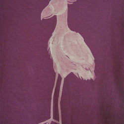 両面絵柄・ハシビロコウ・嘴広鸛・でかい動かない鳥・レディスS〜M対応サイズ（150〜160cm）えんじ・手描きTシャツ 7枚目の画像