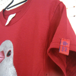 ギラギラ白文鳥・ガンメタ文鳥・女子SSサイズ（キッズ140〜150cm対応サイズ）赤＊手描きTシャツ＊chobico 3枚目の画像