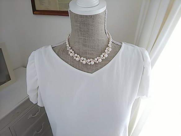 ♥結婚式に♥パールとスワロフスキーのネックレス(6㎜) 2枚目の画像